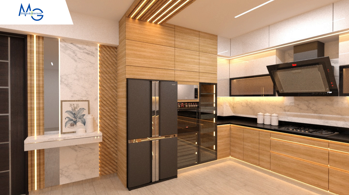 Cocina contemporánea en madera con iluminación integrada