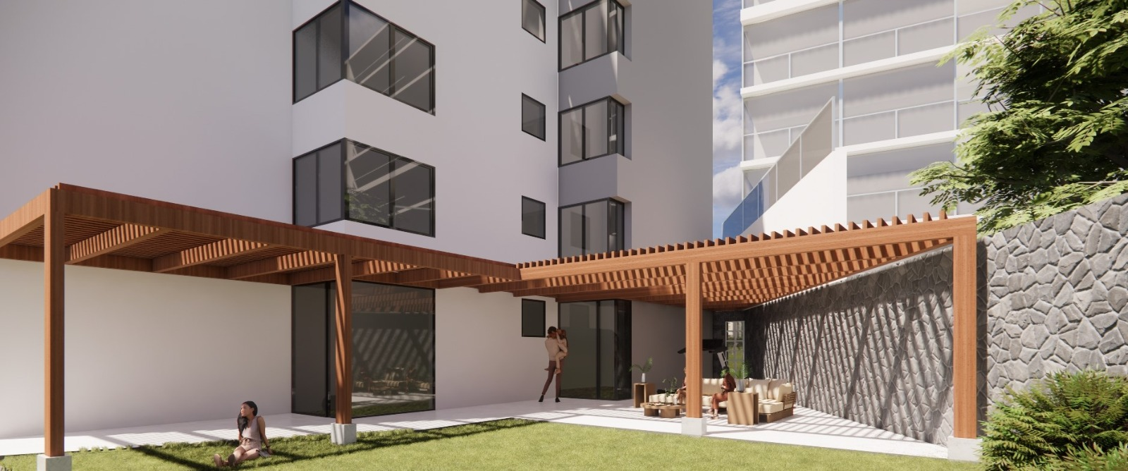 Terraza con pérgola de madera